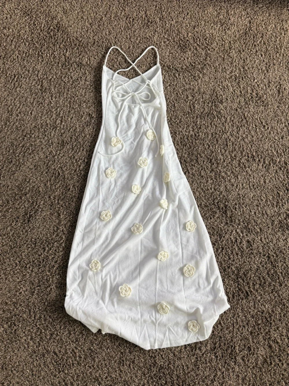 White Maxi Dress with Floral Appliqués - Picture 2 of 3